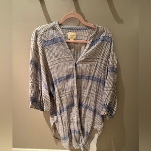 Maeve Oversized Blue and Cream Blouse